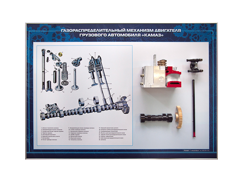Стенд-планшет с комплектом деталей газораспределительного механизма двигателя грузового автомобиля "КАМАЗ"