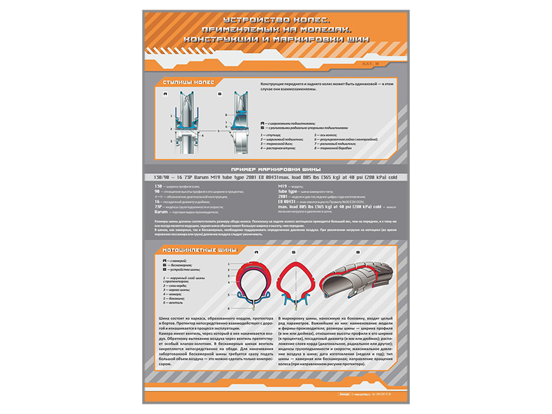 Стенд "Устройство колес, применяемых на мопедах. Конструкции и маркировки шин"