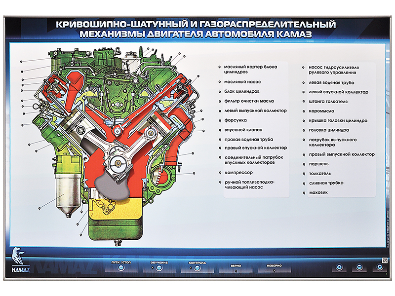 Электрифицированный стенд "Кривошипно-шатунный и газораспределительный механизмы двигателя автомобиля КамАЗ"