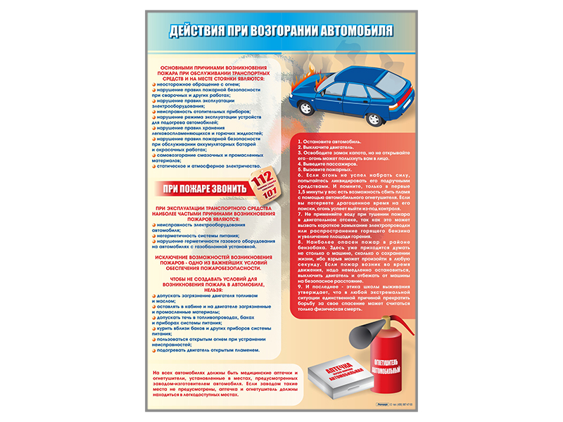 Стенд "Действия при возгорании автомобиля"